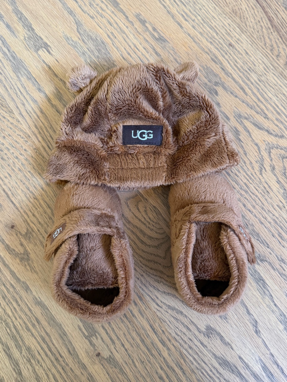 UGG Baby Brown Plush Slipper Booties/Hat
